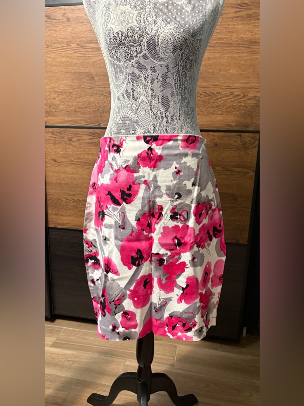 Ricki's Pink Floral Mini Skirt with Gray & White Accents